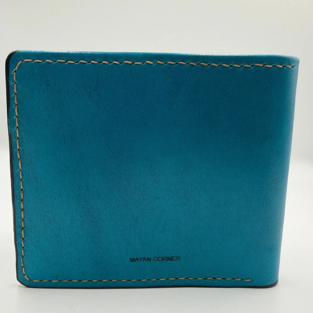 Mayan Corner Teal Leather Octopus Skull Bifold Wallet Handmade Nautical Gothic